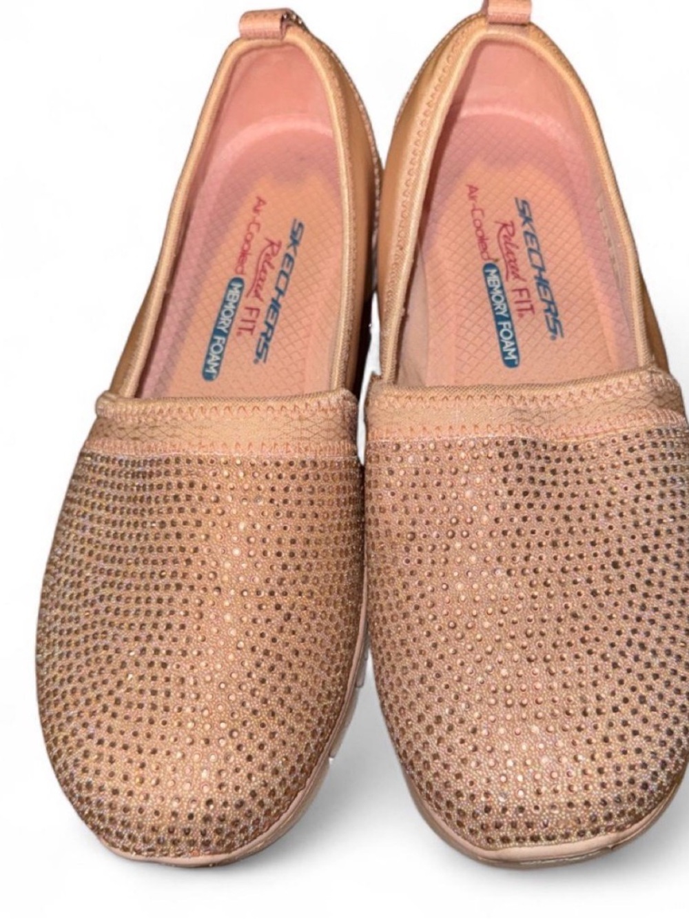 Skechers Women's Slip-On Rhinestone Flats in Blush Pink
